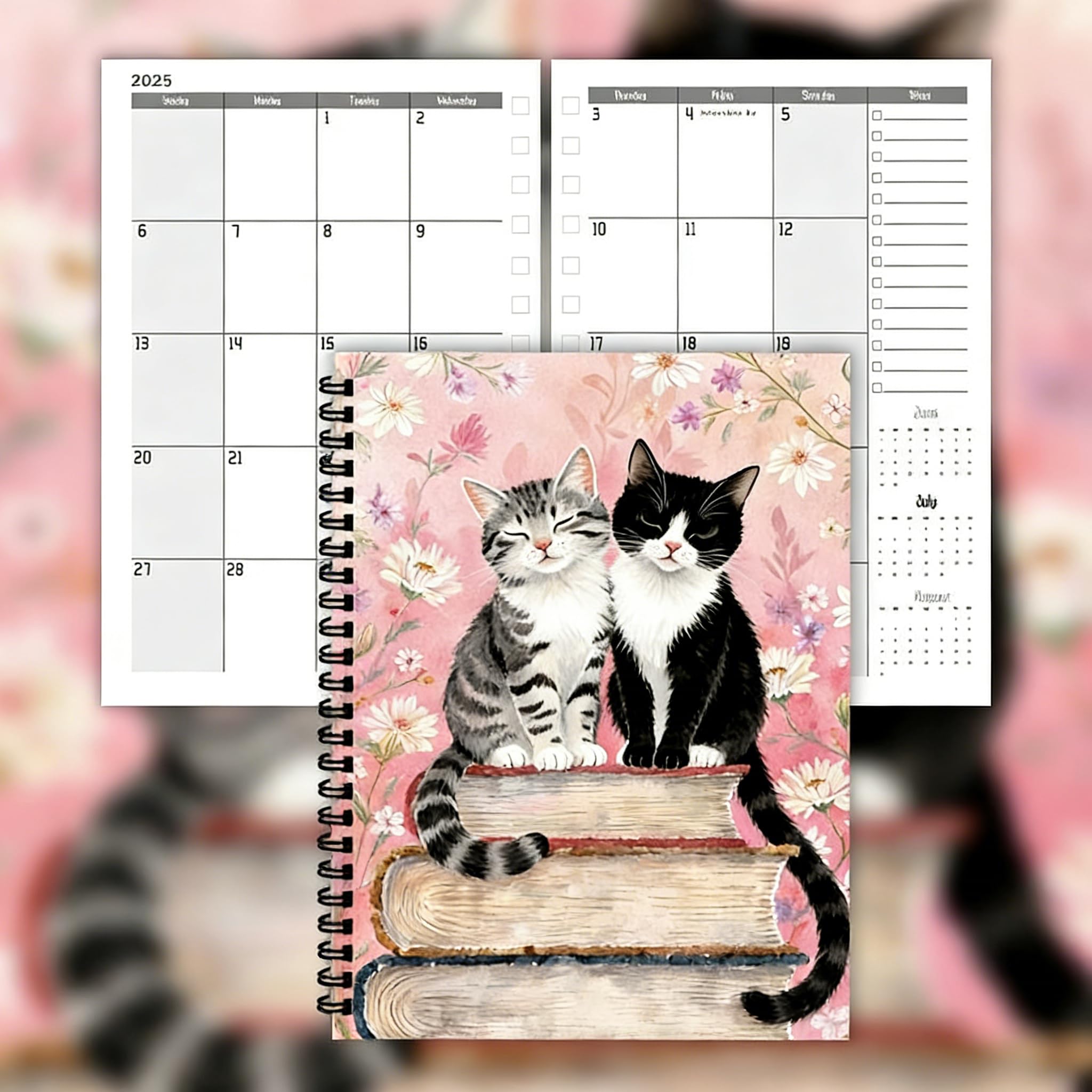 Photo 1 of 100 Pages Daily Planner 2026, A5 Wirebound Weekly Monthly Yearly Planner with Dated Calendar for Organizing Goals & Tasks (Cat Cover A)