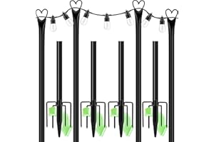 XDW-GIFTS String Light Poles with Fork for Outdoor, 4 Pack 9.8 FT Tall Metal Posts for Hanging String Lights Patio, Yard, Deck Light Holders Outside Lighting Poles for Backyard