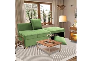 SEJOV Couch, Love Seat Sofa with 5 Level Adjustable Backrest, Sleeper Sofa Tufted Couch Bed with Adjustable Armrests for Apartment, Home Office,Premium Velvet, Olive Green