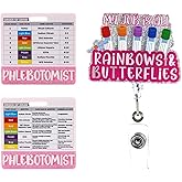 Phlebotomy Badge Reel with Badge Buddy, Pink Phlebotomist Badge Reel Retractable ID Clip for Nurse Work School, Accessories Essentials Order of Blood Draw Reference Card, Conversion Charts