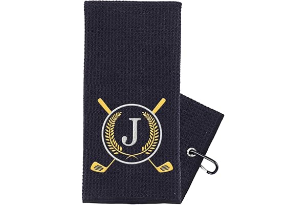 OXYEFEI Golf Towel Gift | Microfiber Waffle Golf Towels with Embroidered Monogrammed | 16”x 24” for Golf Bags with Clip for M