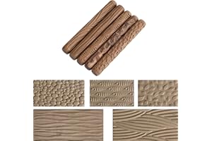JuxYes Set of 5 Modeling Pattern Pottery Rollers Kits - Fish Leaves Cobblestone Ripple Clay Pattern Roller Textured Hand Roll