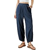 Tomosc Womens Baggy Wide Leg Pants Summer Casual Elastic Waist Palazzo Harem Pants with Pockets