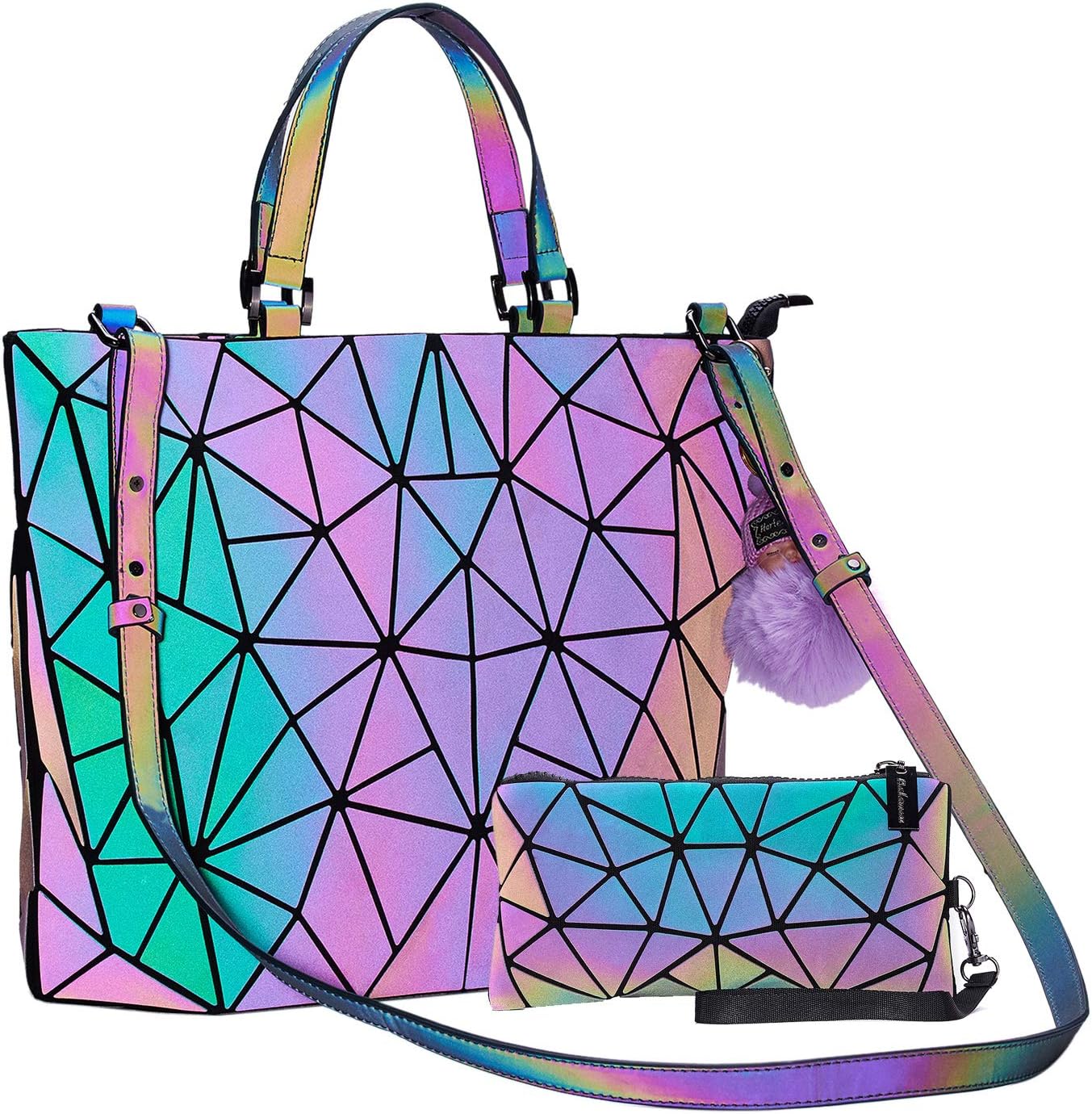 Geometric Handbag Luminous Women Tote Bag Holographich Purses and Handbags Flash Reflactive Crossbody Bag for Women