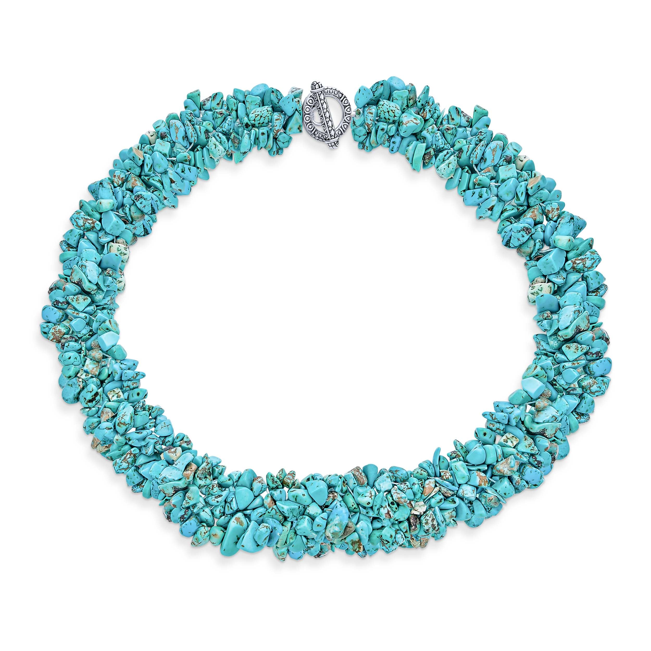 Bling Jewelry Stabilized Turquoise Gemstone Chunky Cluster Bib Chips Statement Multi Strand Statement Necklaces Silver Plated Clasp โ image 1