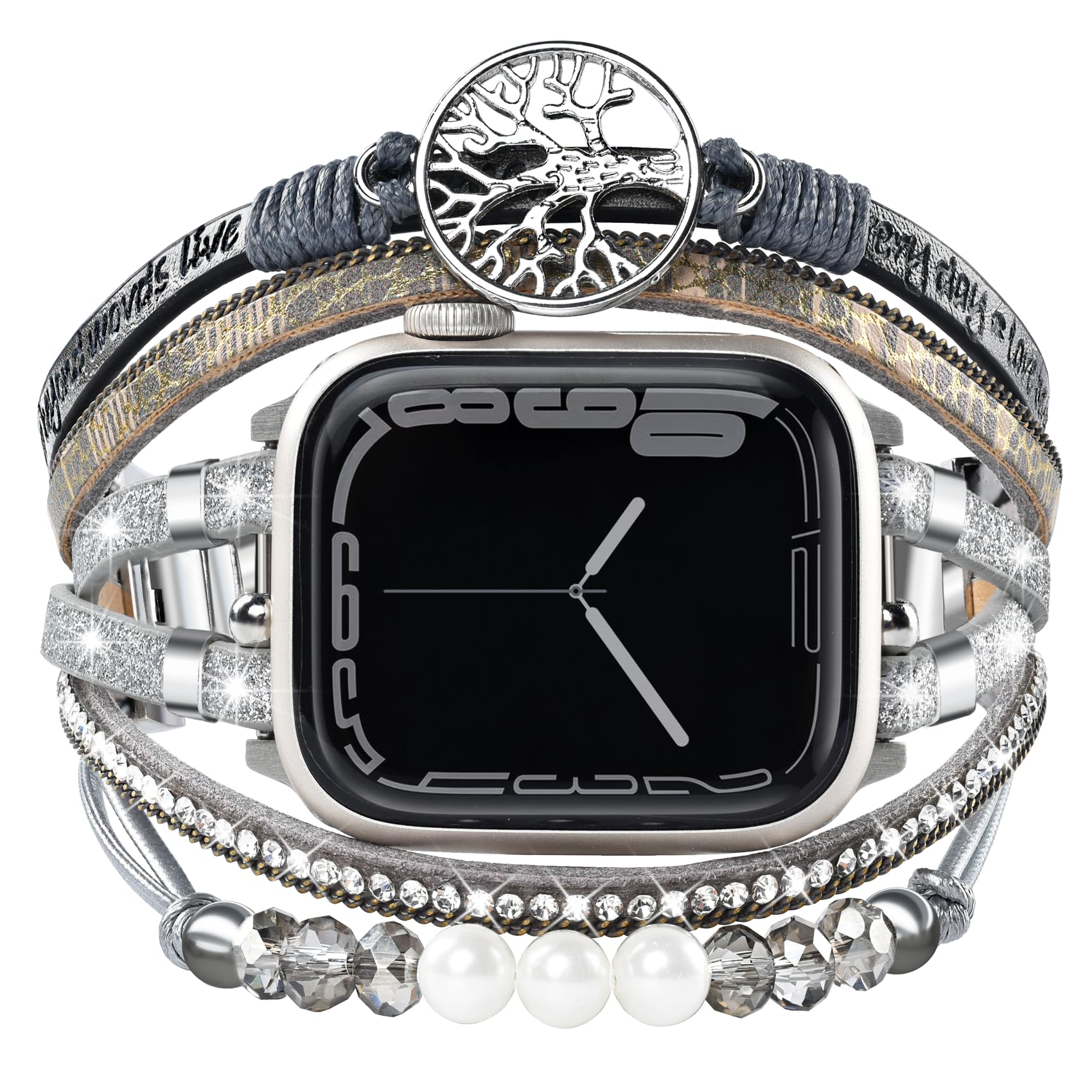 Photo 1 of Boho Dressy Bracelet for Apple Watch Band 46mm 40mm 38mm 41mm 44mm 42mm 45mm 49mm Women, Elegant Handmade Beaded Leather Strap Accessories for iWatch Bands SE Series 11 10 9 8 7 6 5 4 3 2 1