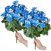 MEIVINES Fake Flowers 2PCS 17.3In Artificial Geraniums for Outdoors Realistic Artificial Geraniums UV Resistant Silk Flowers for Home Garden Wedding Indoor Outdoor Decoration (Blue)