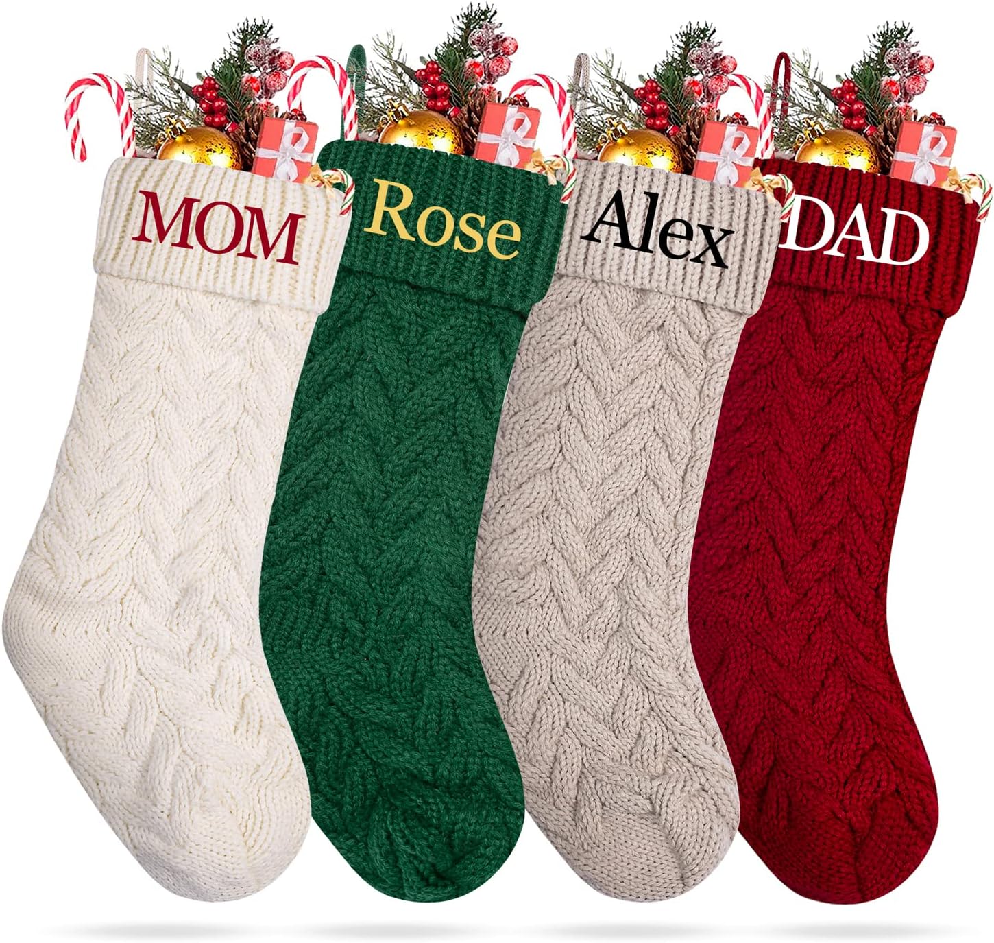 Stockings & Holders - guccde 18 inch Personalized Knit Christmas Stockings, Snowflake and Other Patterns, Family Party Decoration (White Knitted Christmas Stockings, 1)