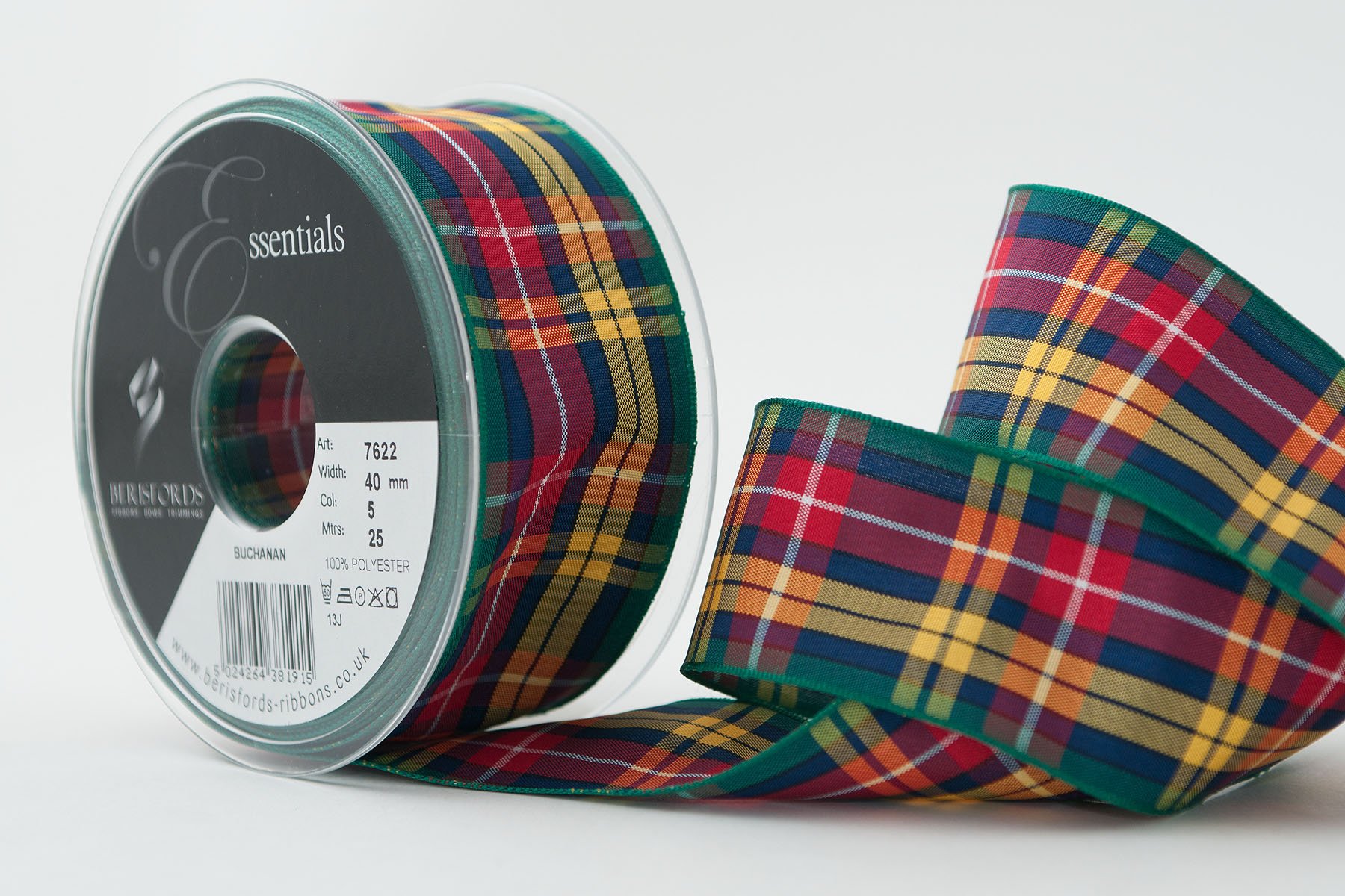 Berisfords Tartan Ribbon, Polyester, Buchanan, 10.4 x 10.4 x 2.9 cm