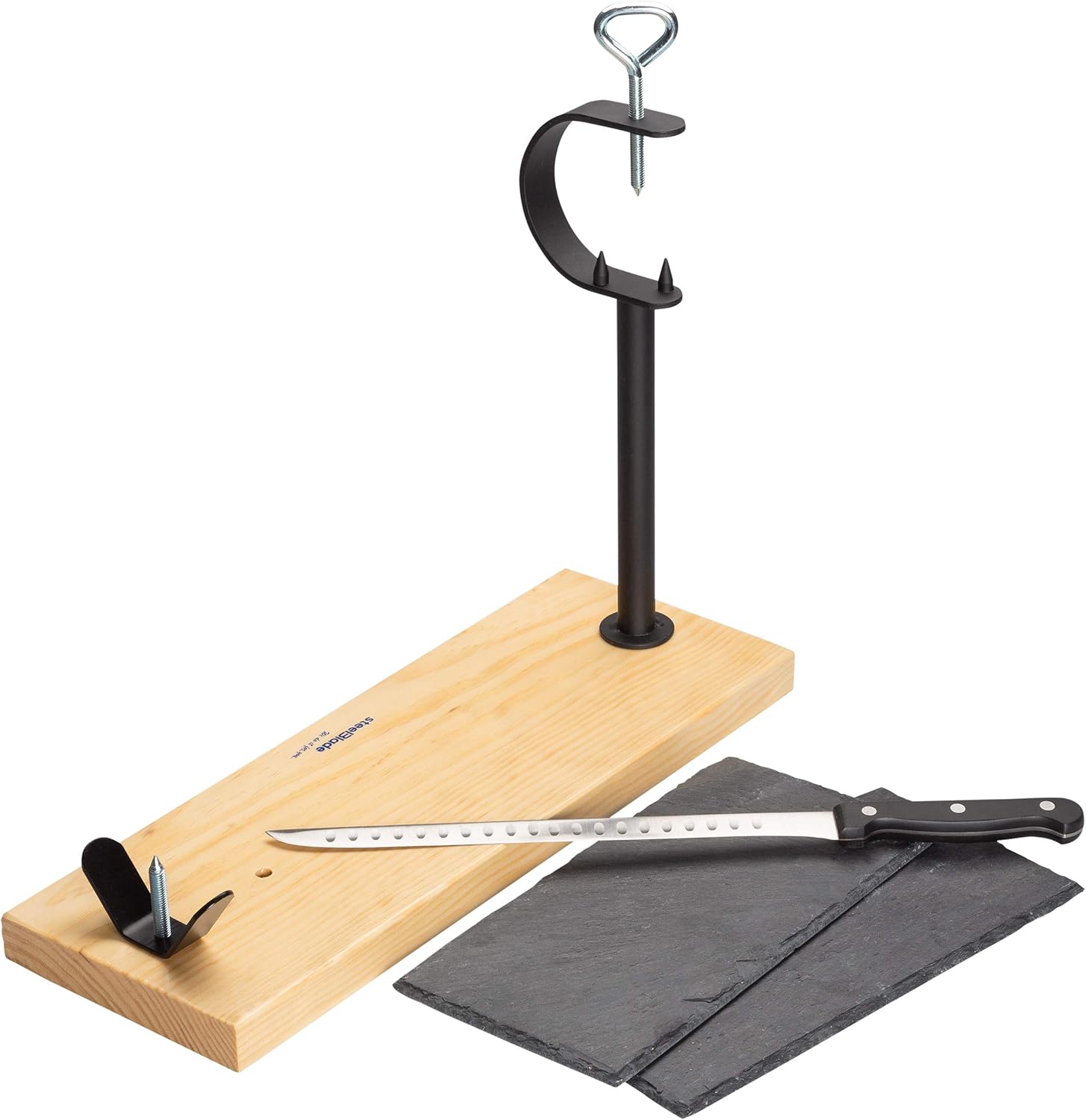 Steelblade Lacquered Wood + Gift 2 Plates of Natural Slate -Soporte Made in Spain - Very Durable Ham - Ideal for Ham and Pallets