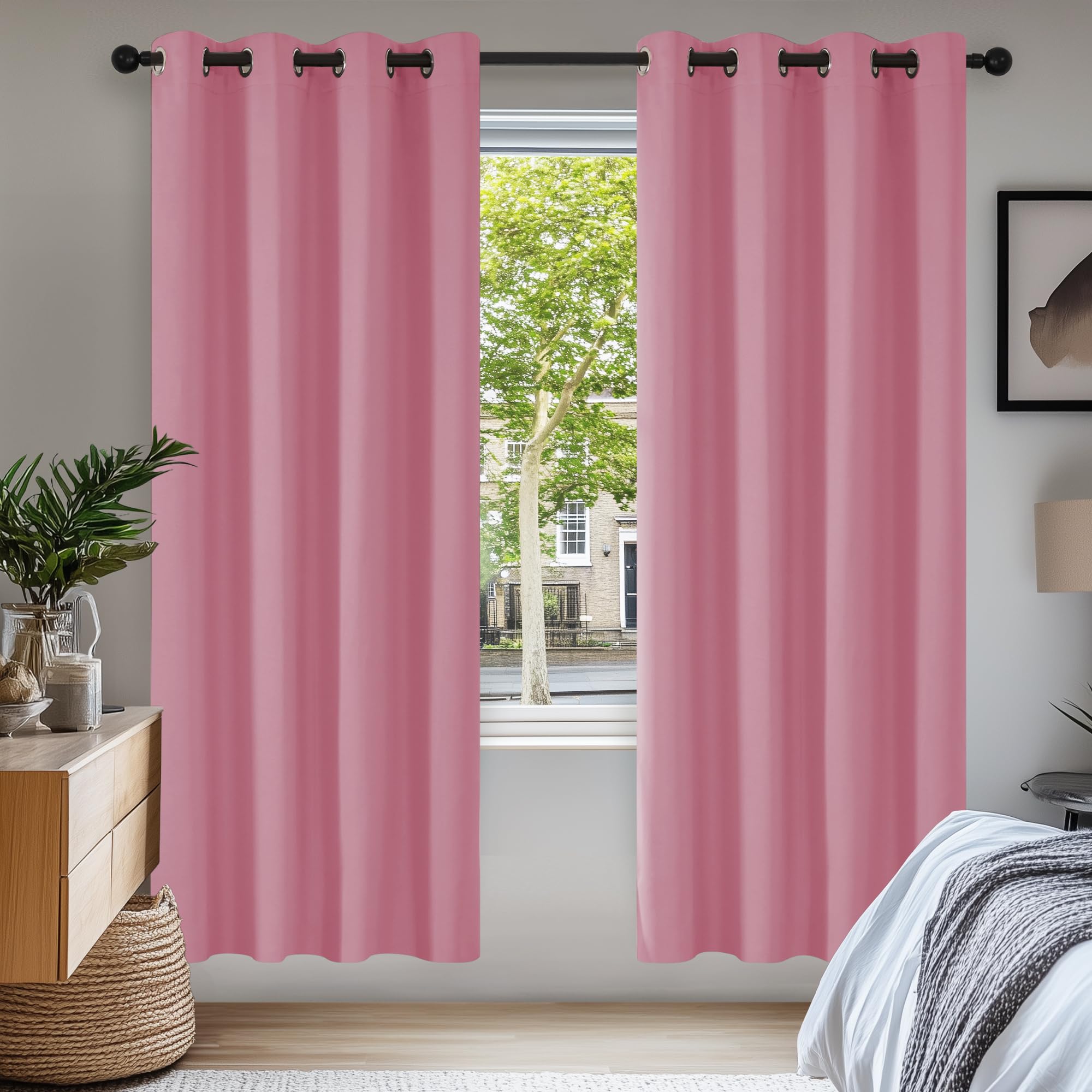 Deconovo Blackout Curtains for Bedroom Kids Thermal Insulated Eyelet Blackout Curtains Nursery 46 x 72 Drop Inch Pink 2 Panels
