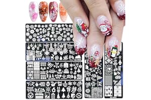 OCOUYVD 6Pcs Christmas Nail Stamping Plates Winter Snowflake Snowman Nail Stamper Template Kit Xmas Christmas Tree Elk Design Nail Decorations Supplies