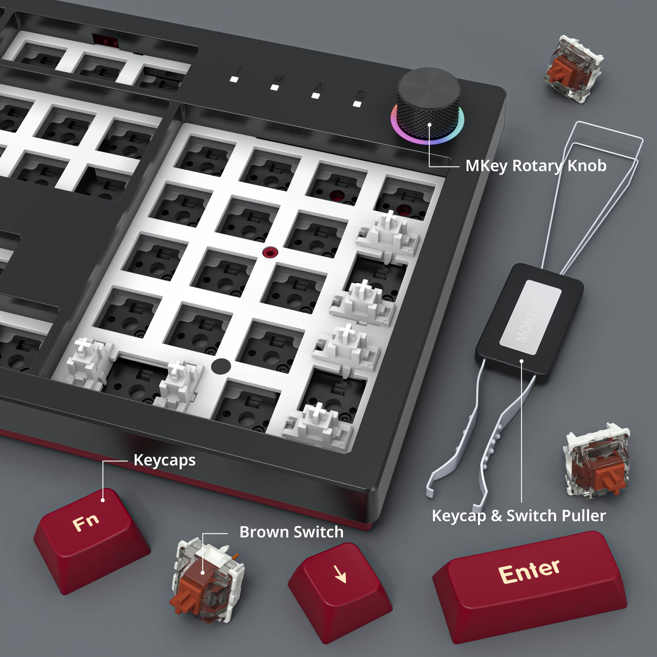 Montech MKey Mechanical Gaming Keyboard: Customizable RGB LED, Premium MDA Profile PBT Keycap, Hot-Swappable Gateron G Brown Pro 2.0 Pre-lubed Switches, Osaka Castle Theme, Darkness (MK105DB)