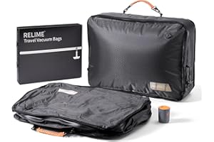 Relime Apex Series Vacuum Bags for Travel Luggage with Wireless Pump, 180° Open, Reusable Compression Bags for Carry On Suitcases and Backpack, Vacuum Seal Packing cube for Cloth (2Large+Pump)