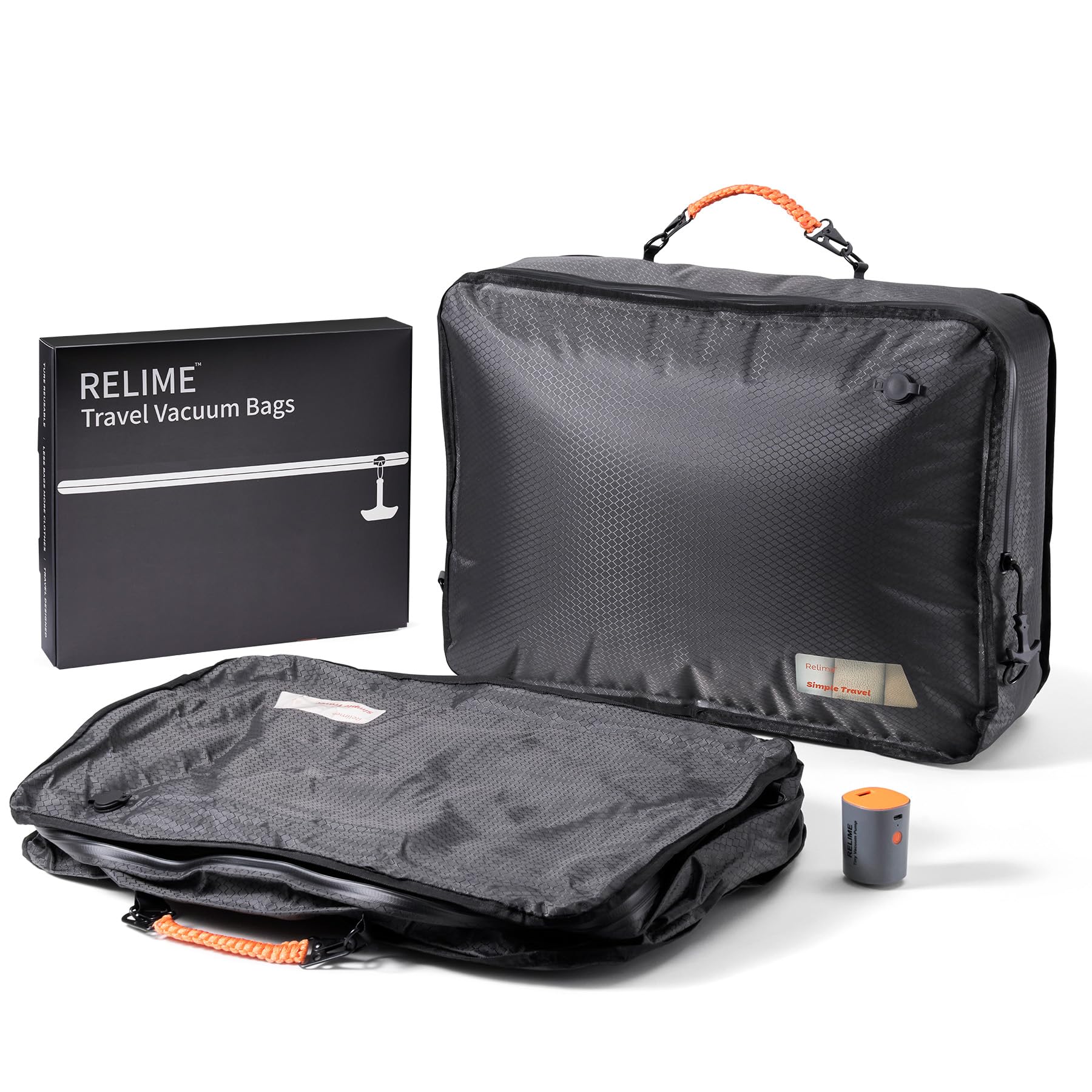 Photo 1 of Relime Apex Series Vacuum Bags for Travel Luggage with Wireless Pump, 180° Open, Reusable Compression Bags for Carry On Suitcases and Backpack, Vacuum Seal Packing cube for Cloth (2Large+Pump)