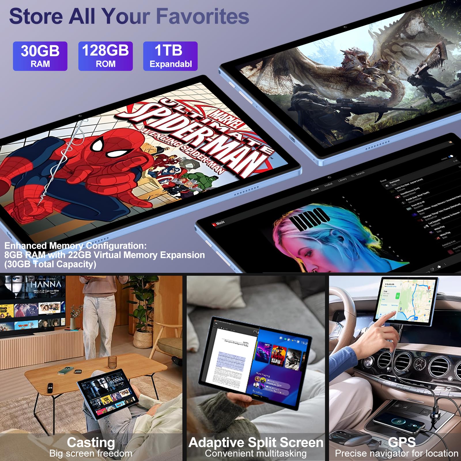 2025 Android 15 Tablet with Keyboard | Gemini AI, 30GB+128GB Octa-Core Electronics Tablets w/ 10 Inch IPS HD Display, 8000mAh, 5G WiFi, 1TB Expand, Mouse+Case, BT 5.0, Widevine L1, Metal Body -Blue