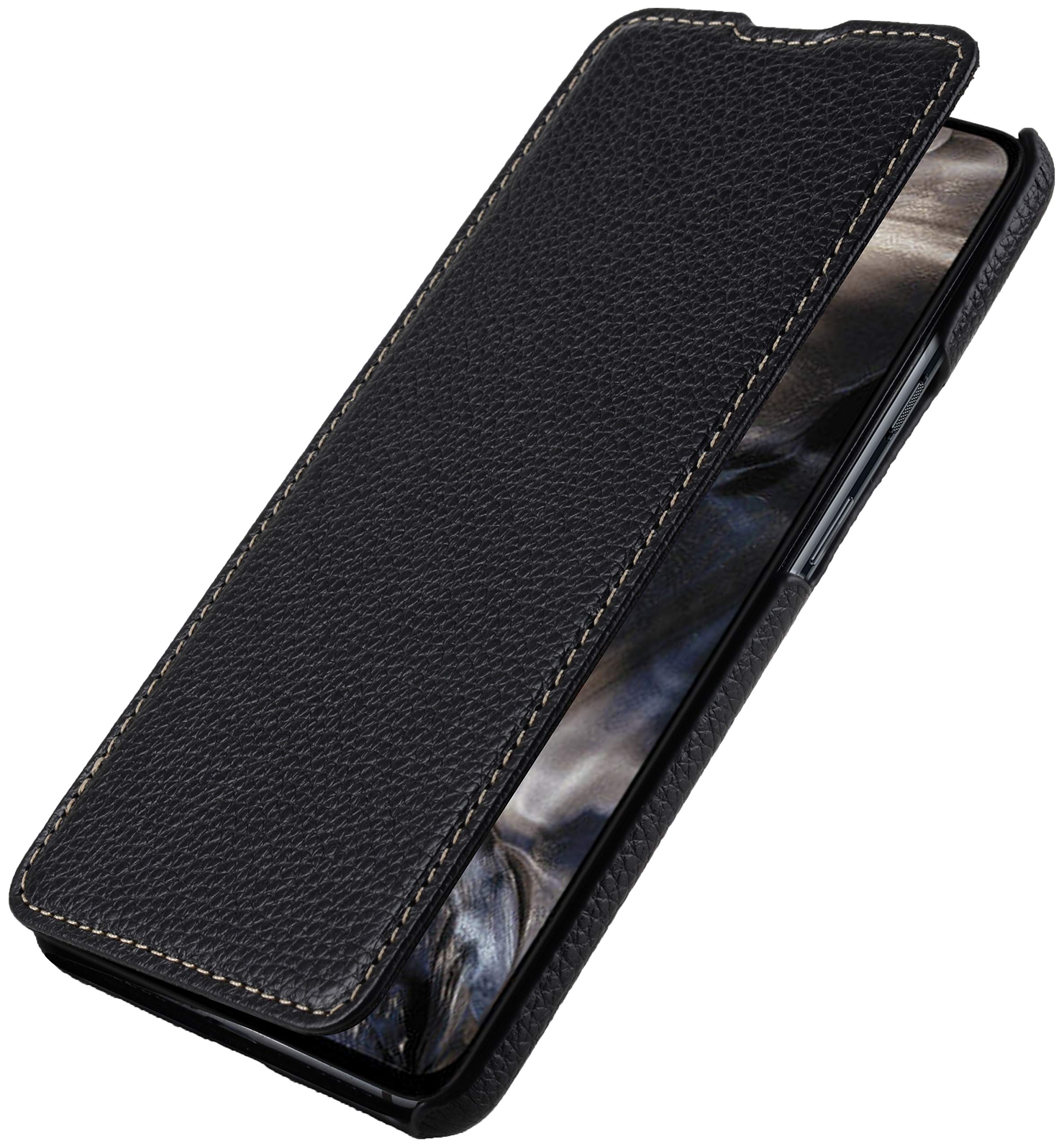 StilGut Book Type Flip Case for OnePlus Nord, Genuine Leather OnePlus Nord Case, Black