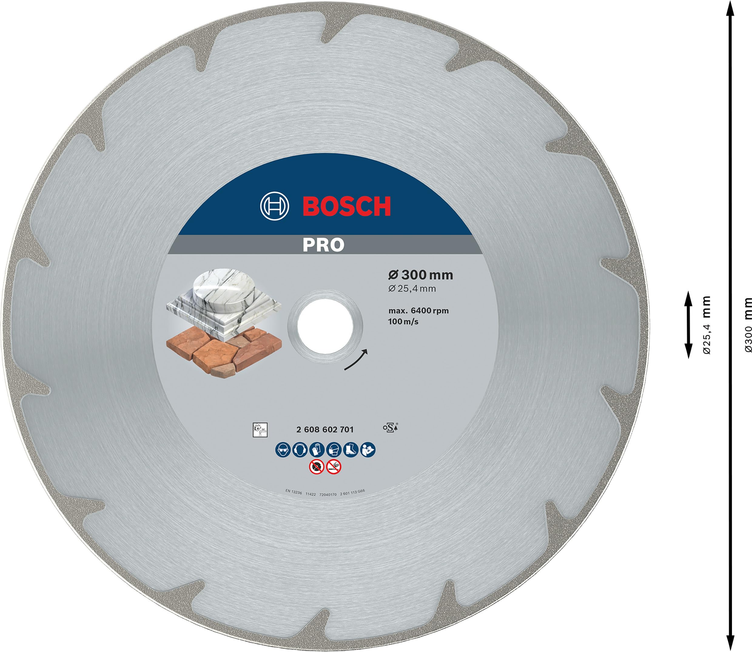 Bosch 1x PRO Marble Diamanttrennscheiben für 25,4‑mm-Bohrung und Tisch‑ und Benzinsägen (für Weichgestein, Marmor, Ø 300 mm, Professional Zubehör Tischkreissäge, Benzinsäge) 3