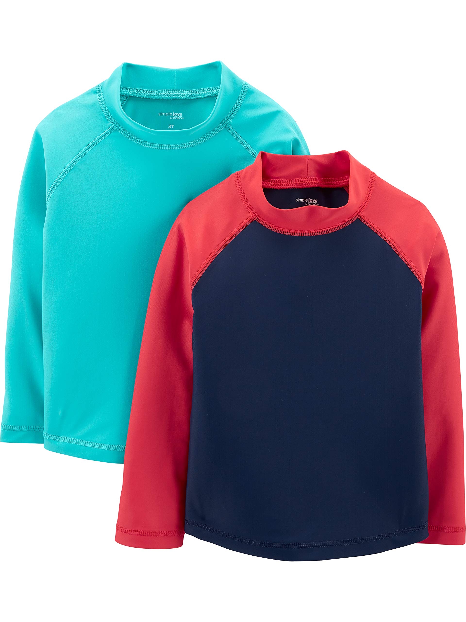 Simple Joys by Carter's Boys' 2-Pack Assorted Rashguard Sets, Blue/Red, 2 Years