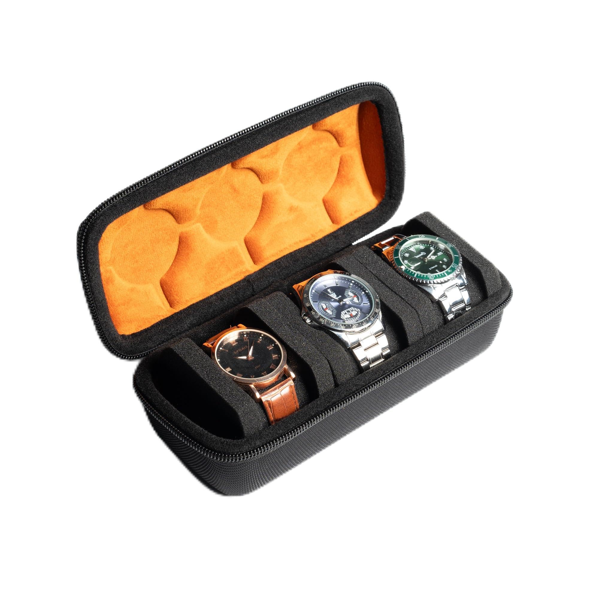 AUKURA watch case for travel and storage, hard 3 slots Watch Roll Organizer for Men and Women(Brown Microfiber Lining)