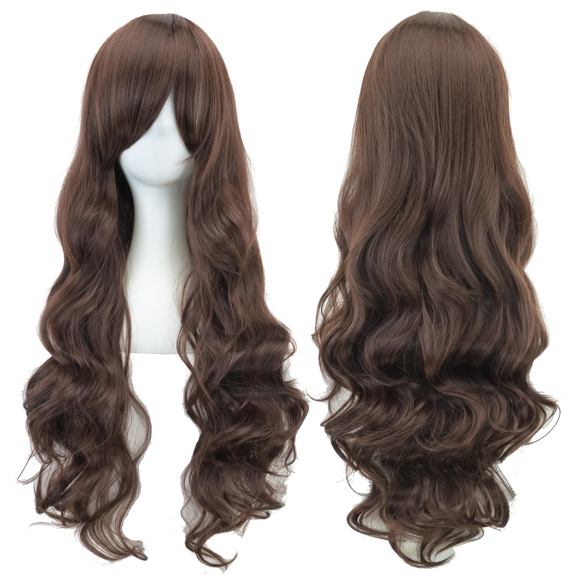 IMISSU 80cm Long Curly Natural Hair Cosplay Wig with Bangs Colorful Halloween Costume Party Wigs for Women (Dark Brown)