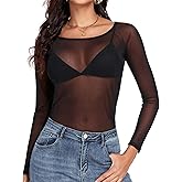 Women Mesh Tops Sheer Shirt Long Sleeves T-Shirt Clubwear Party Sexy Tees