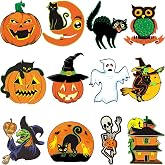 DUAIAI 12Pcs Large Vintage Halloween Decorations Cardboard Cutouts Decor | Double-Sided, Retro Spooky Pumpkin Ghost Witch Cat Cutouts for Trick or Treat Party, 90s Halloween Wall Window Decor