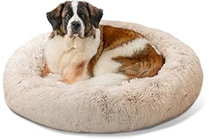 Best Friends by Sheri The Original Calming Donut Dog and Cat Bed in Shag Fur, Taupe, Extra Large, 45x45