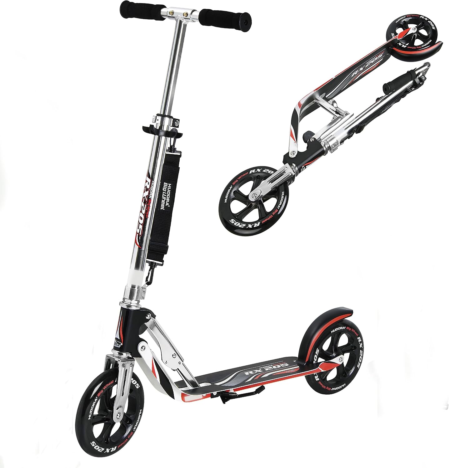 Hudora 205 Teen Adult Foldable Kick Scooter with Adjustable Handle Bars