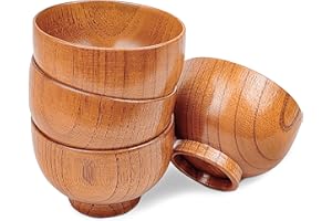 Handmade Wood Bowls, Jujube Wooden Japanese Bowls for Rice, Soup, Dip, Salad, Tea, Decoration 4 Sets (4 Bowls 4.6 in)
