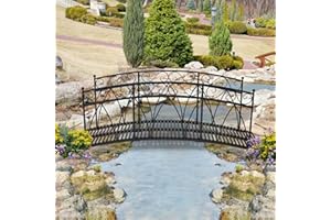 JSUN7 Metal Garden Bridge 8FT - Garden Bridges for Outdoors, Garden Bridge with High Safety Guardrails, Decorative Footbridge Bridge for Garden, Pond, Creek, Stream, Backyard, Black