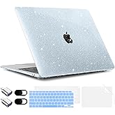 TWOLSKOO for MacBook Air 13.3 inch Case 2021-2018 M1 A2337 A2179 A1932 with Retina Display, Plastic Hard Shell Case with Keyboard Cover & Type C Adapter 2 Pack & Camera Cover, Glitter Blue