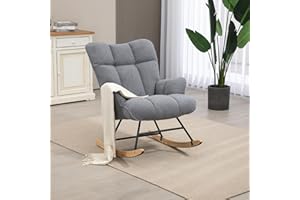 SAETSFEG Nursery Rocking Chair Teddy, Upholstered Glider Rocker with High Backrest, Comfortable Stylish Accent Armchair with Padded Seat for Living Rooms, Bedrooms, Offices, Dark Grey