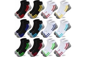 JAMEGIO Boys Socks 12 Pairs Ankle Socks Boys Athletic Running Low Cut Sports Sock for Kids 4-6 6-8 8-10 Years Old