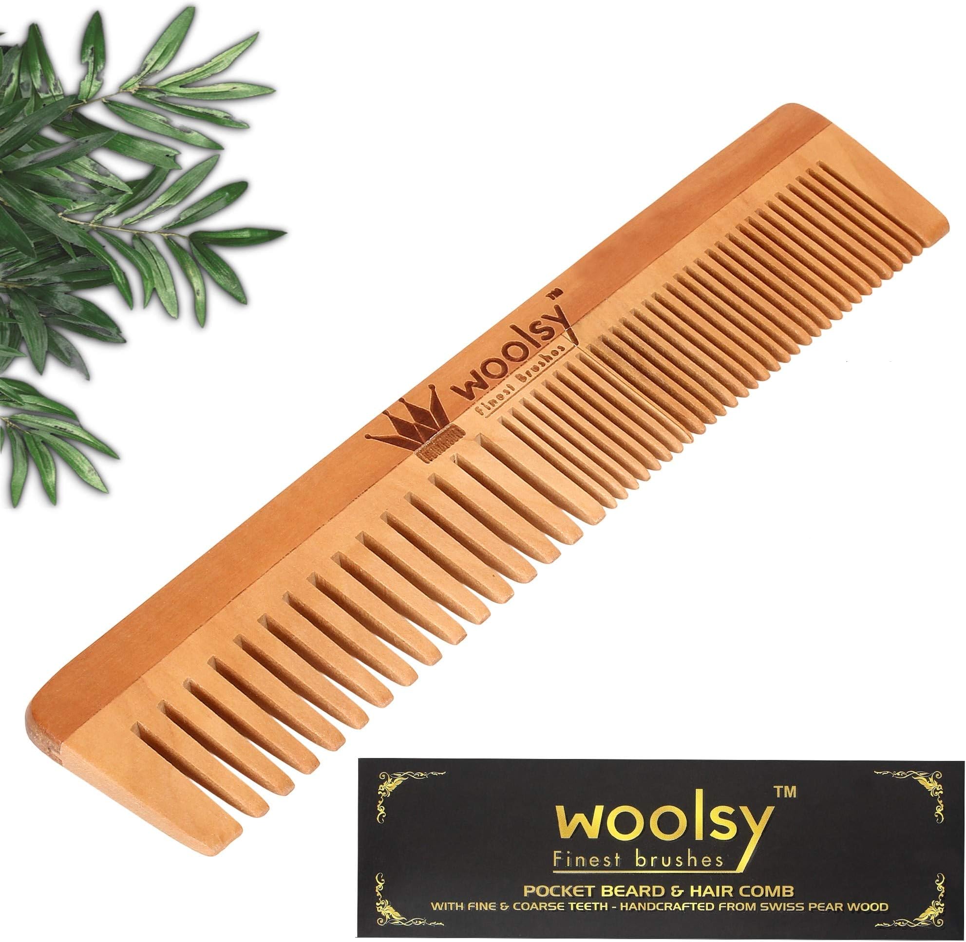Woolsy Handmade Beard & Hair Comb for Men (POCKET SIZE) - with Fine & Coarse Teeth - Anti-Static, Snag Free - Easy to Carry