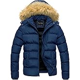 Pursky Men's Puffer Jacket Waterproof Winter Bubble Coats Ski Parka Fur Hooded