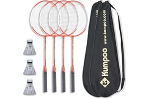 KUMPOO Badminton Rackets Set of 4 - Lightweight Badminton Racquet for Backyards, Gym, and Home - Includes 3 Nylon Shuttlecocks - Perfect Family Fun and Beginner Badminton Set