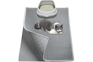 Garoopion Cat Litter Box Mat, Large 30" X 24" EVA Litter Trapping Mat, Double Layer Honeycomb Holes Scatter Control, Gray