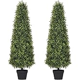 Azoco 4ft Artificial Boxwood Topiary Trees (Set of 2) - UV Resistant Faux Plants Outdoor, Realistic 48in Fake Potted Bushes and Shrubs for Front Porch, Planter, Patio - Low Maintenance & Evergreen