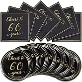 40pcs Cheers to 60 Years dessert plate, Napkins,for Black and Gold 60th Birthday Party Supplies,60th Anniversary Decorations Favors for Men and Women