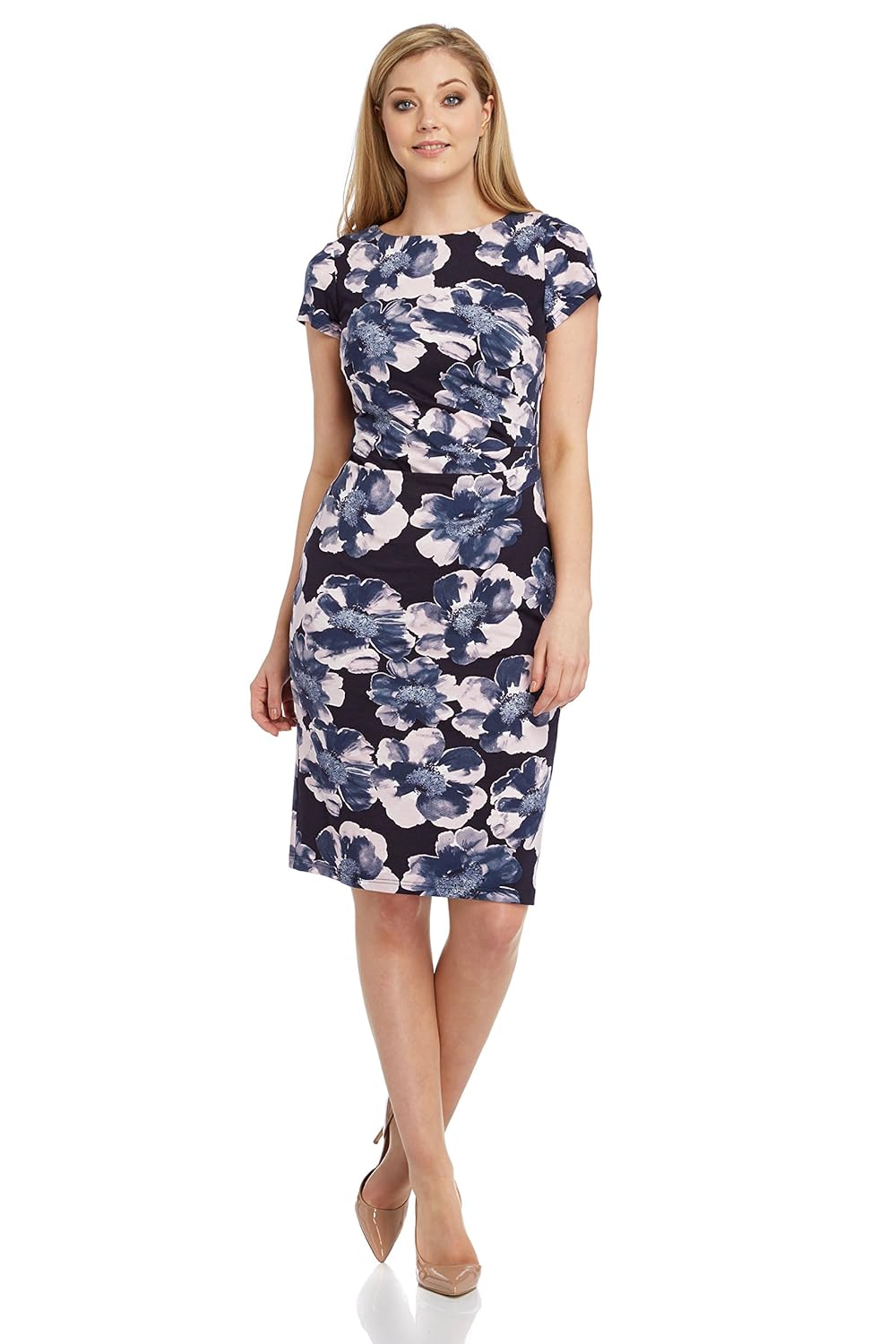 Roman Originals Womens Floral Print Contrast Jersey Dress - Ladies ...