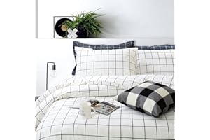 FADFAY Black and White Grid Duvet Cover Sets Lightweight Cotton Bedding Set Lattice Checkered Reversible White Duvet Cover Bedding Collection 3 Pieces,1duvet Cover & 2pillowcases,King/Cal King Size
