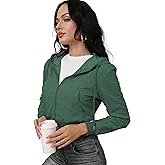Women's Zip Up Hoodies Cropped Cardigan Jacket Drawstring Hooded Sweatshirts Casual Long Sleeve Top…
