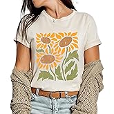 Women Vintage Boho Floral Wildflowers Tshirts Girls Graphic Tees Short Sleeve Tops