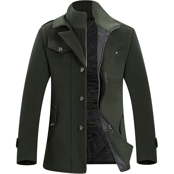 Mens Wool Blend Trench Coats Middle-length Double Collar Zipper