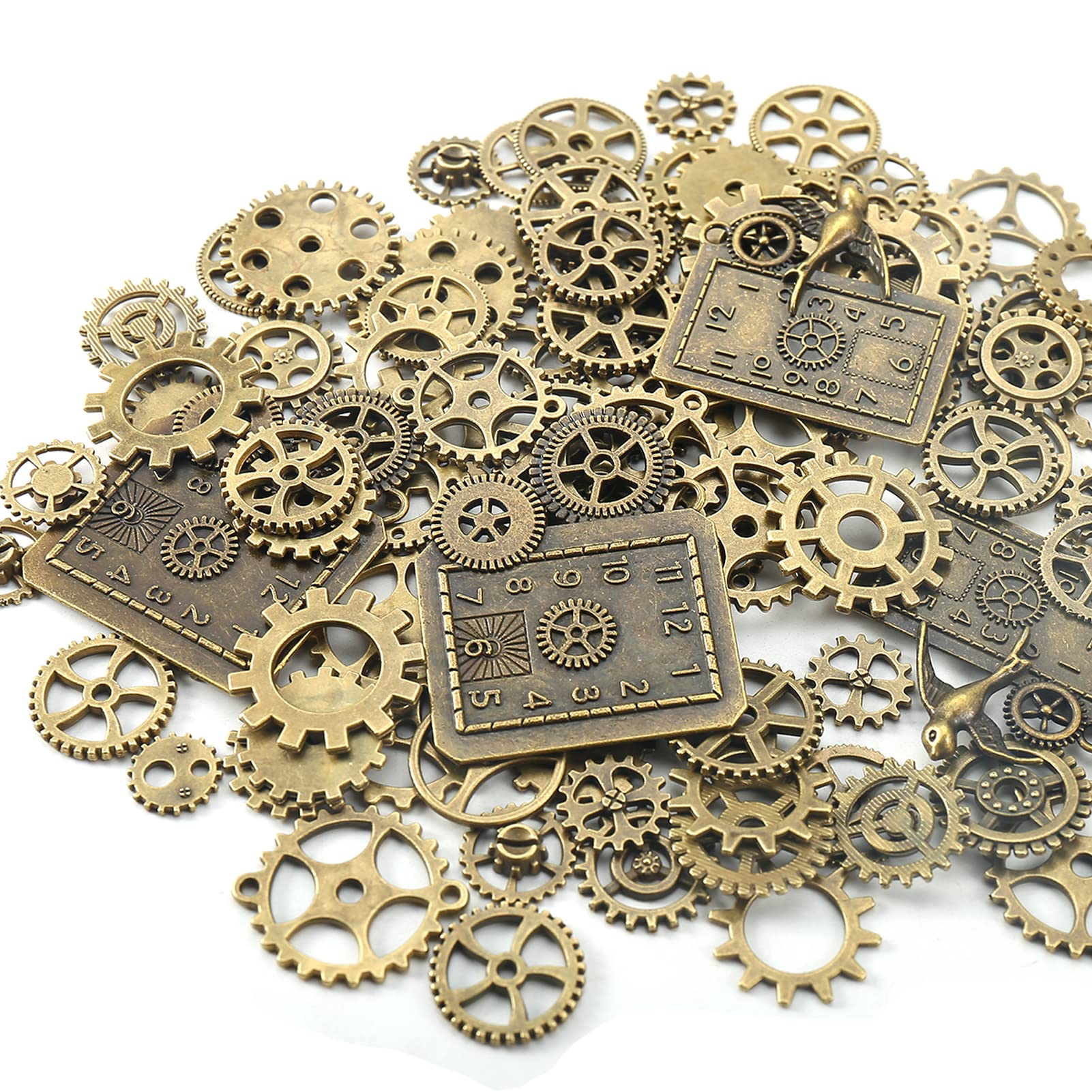 HERZWILD 200g Cogs and Gears, Steampunk Charms Accessories Assorted Antique Steampunk Craft for Crafting Jewelry Making Accessories — image 1