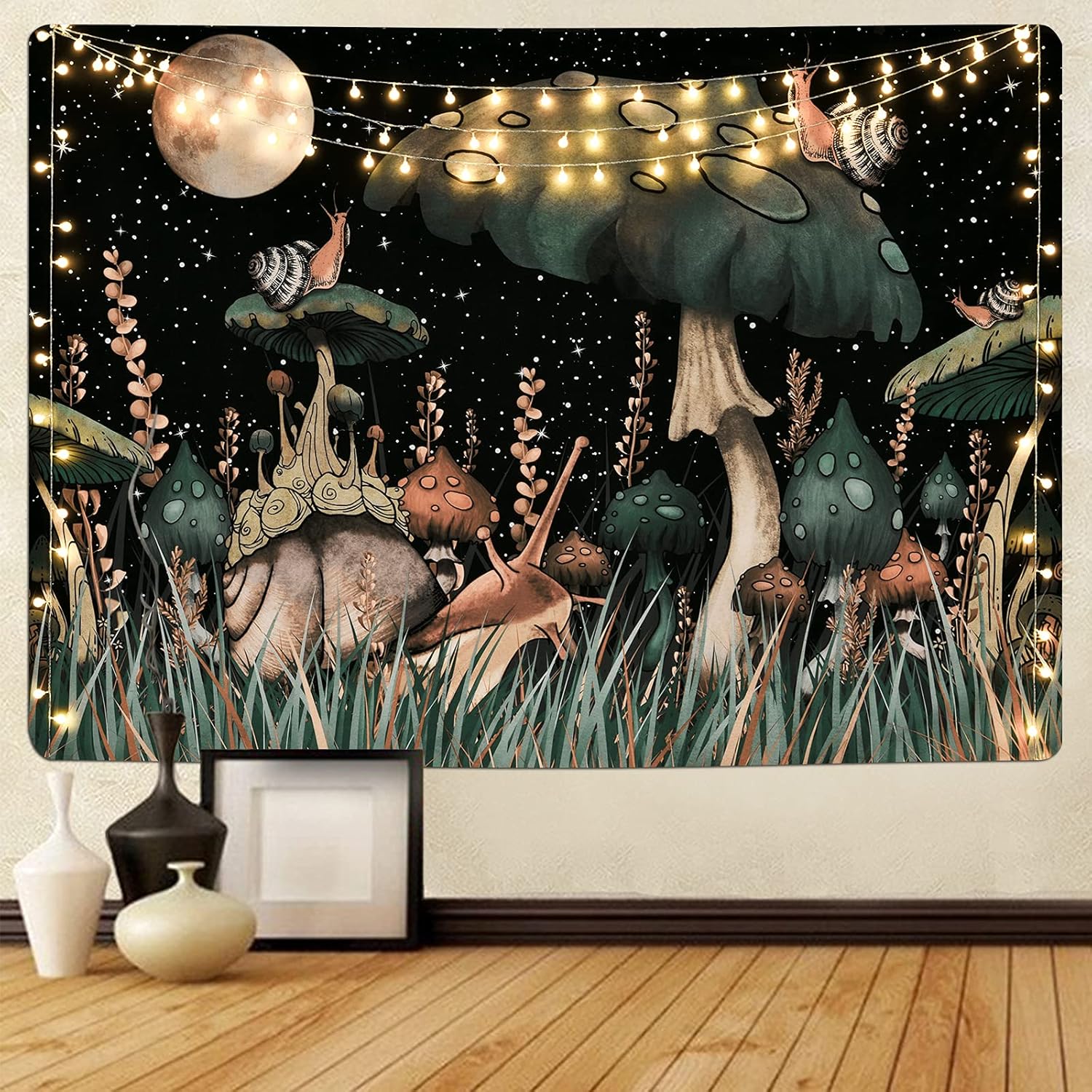 Tapestries - Boniboni Mushroom Tapestry Moon and Stars Tapestry Snail Tapestry Plants and Leaves Tapestry Wall Hanging for Room(51.2 x 59.1 inches)