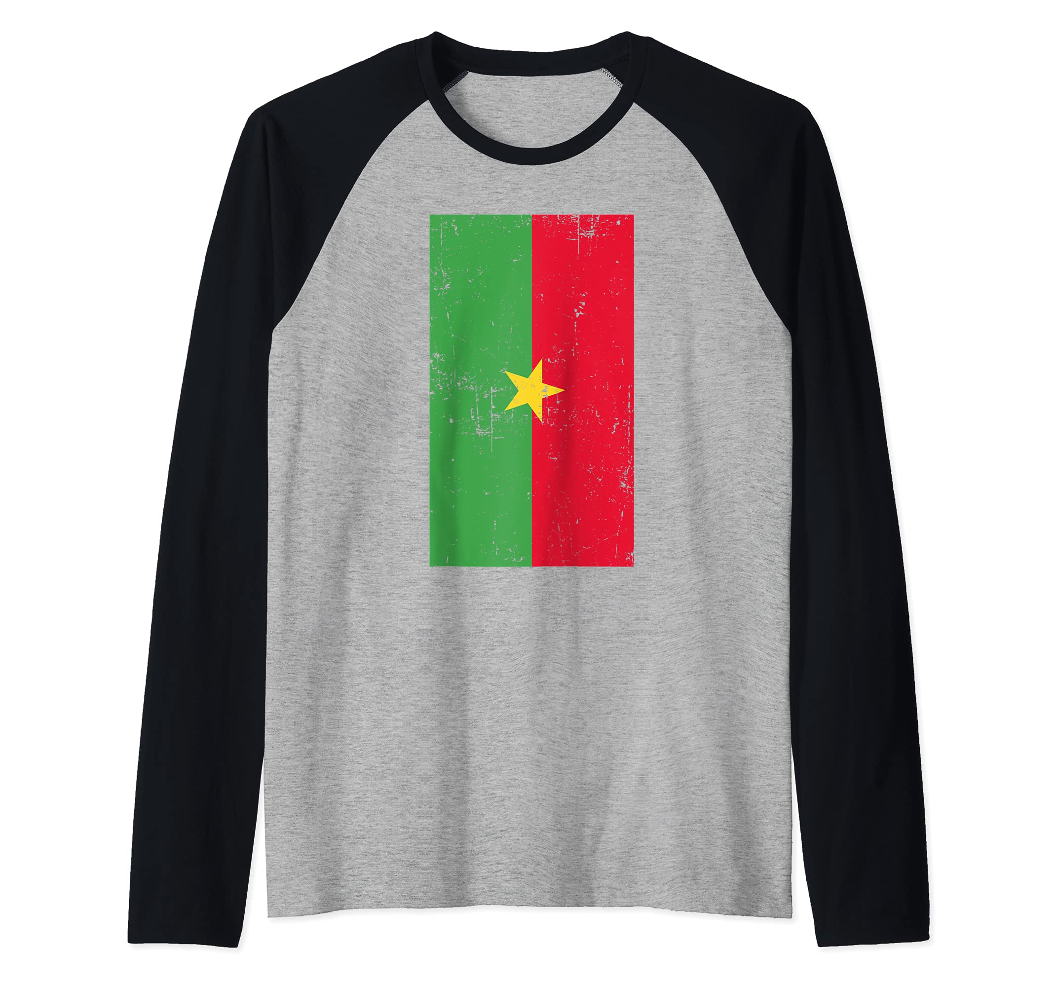 Burkina Faso West Africa Ouagadougou Distressed Flag Raglan Baseball Tee