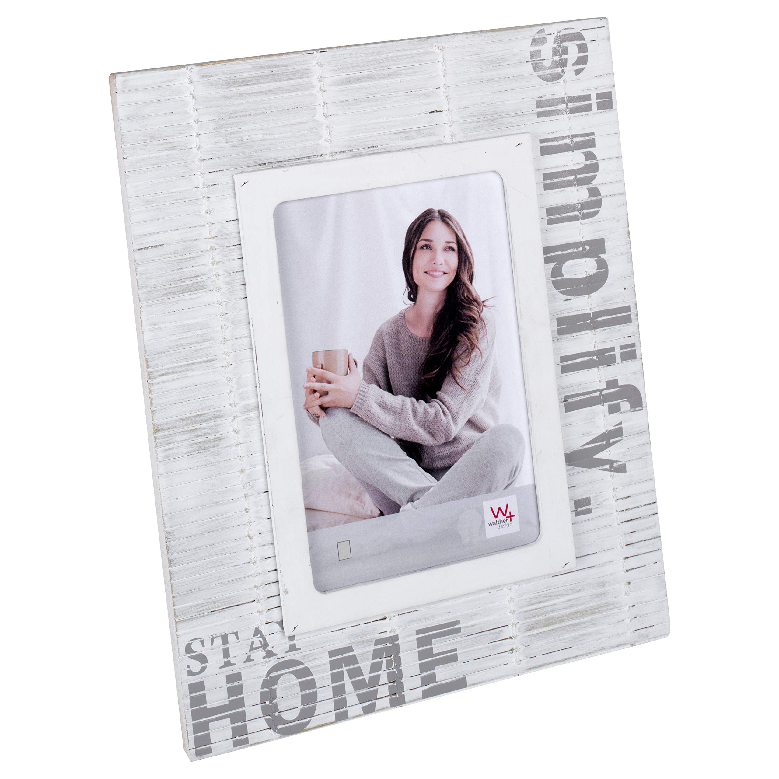 walther design Picture Frame White 10 x 15 cm Wooden Portrait Frame with decor letteRing Simplify YS015W