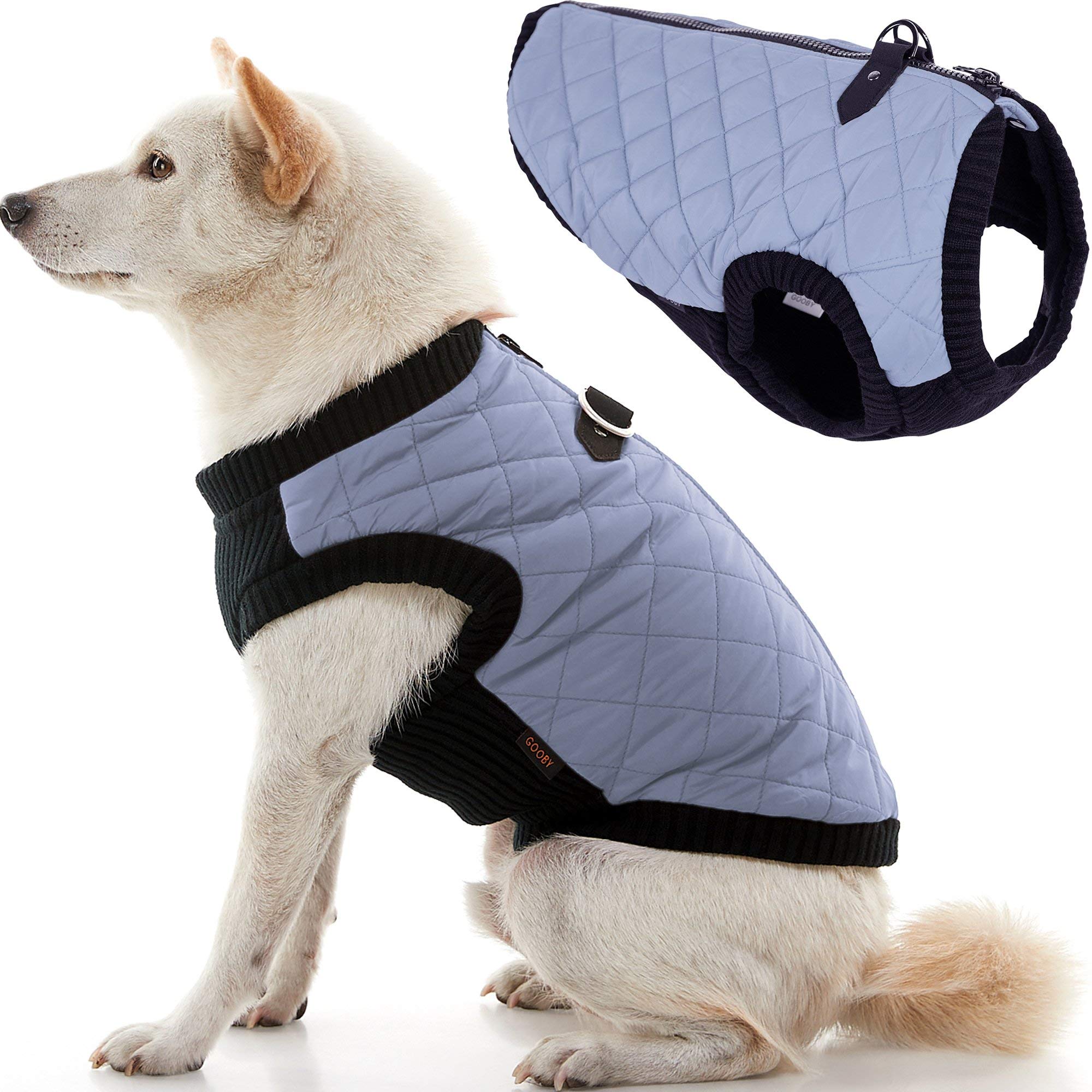 Gooby Fashion Vest - Gray, Medium: Warm Zip Up Dog Bomber Vest with Dual D Ring Leash - Water Resistant Dog Sweater for Small Dogs, Boys or Medium Dogs